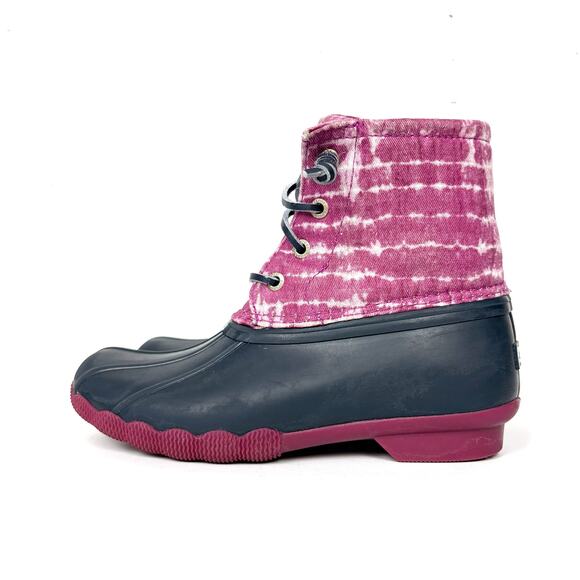 Sperry Saltwater Kids Duck Boots Lace Up & Zip Closure Tie Dye Pink Size 1 - Picture 9 of 11